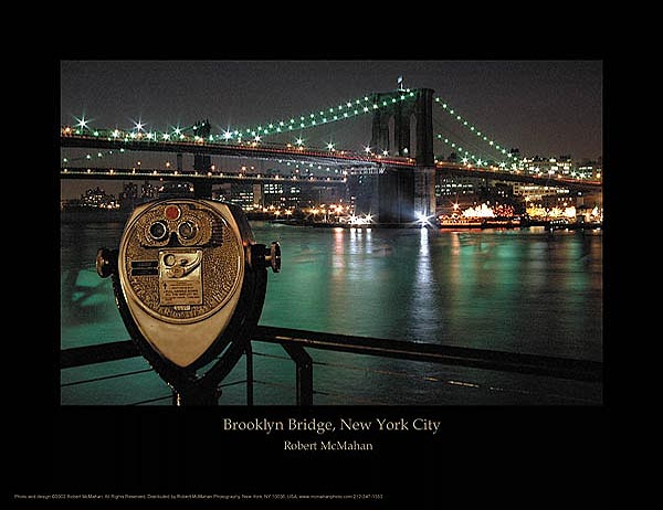 Brooklyn Bridge New York City at Night Mini Poster Print For Sale