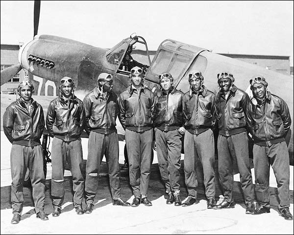 Tuskegee Airmen Posed w/ P-40 Warhawk WWII Photo Print for Sale