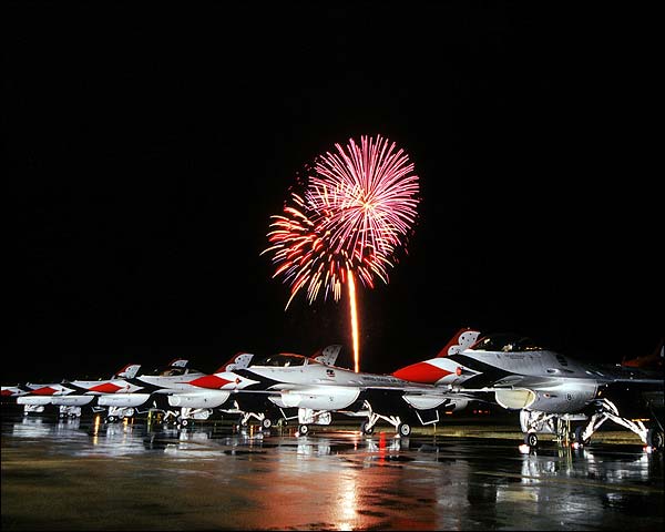 Thunderbirds F-16 Falcons w/Fireworks Photo Print for Sale