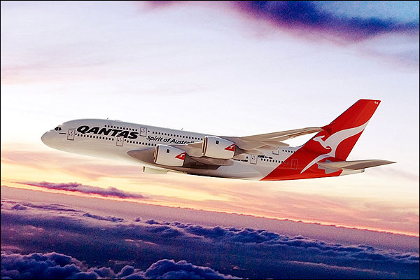Qantas Airlines Airbus A380-800 in Flight Photo Print for Sale
