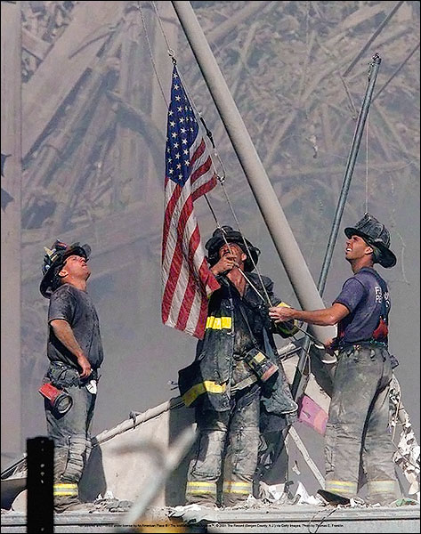 NEW YORK FIREFIGHTERS RAISING FLAG 9/11 11x14 GLOSS PHOTO PRINT