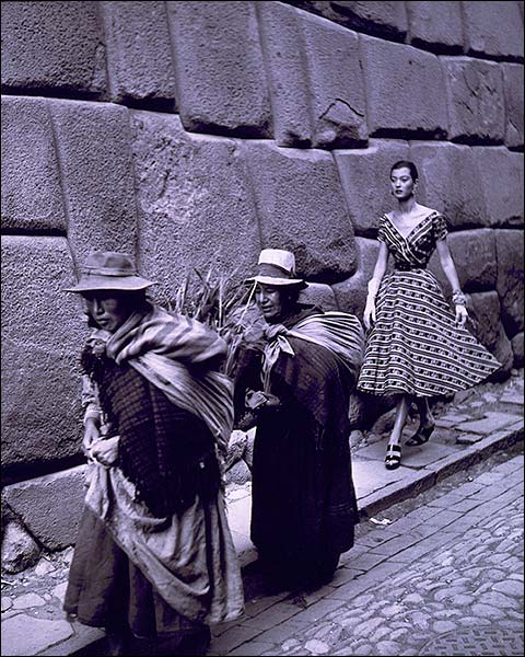 Fashion Model and Peruvian Women 1952 Photo Print for Sale