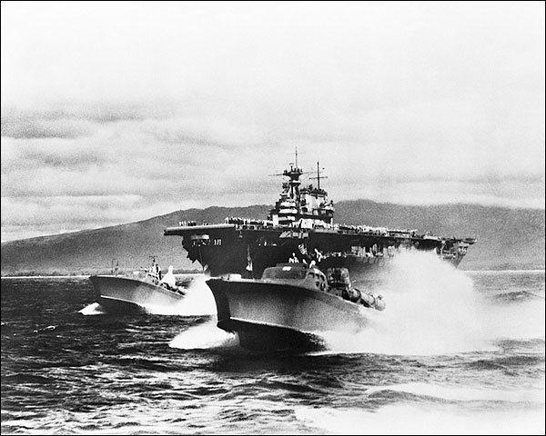 WWII Yorktown Class Carrier with PT Boats Photo Print for Sale