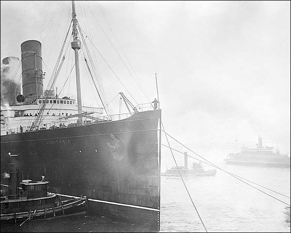Lusitania Ocean Liner w/ Tugboats 1900s Photo Print for Sale