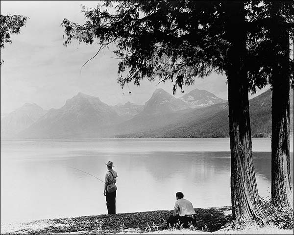 Man Fishing on Mountain Lake 1940 Photo Print for Sale