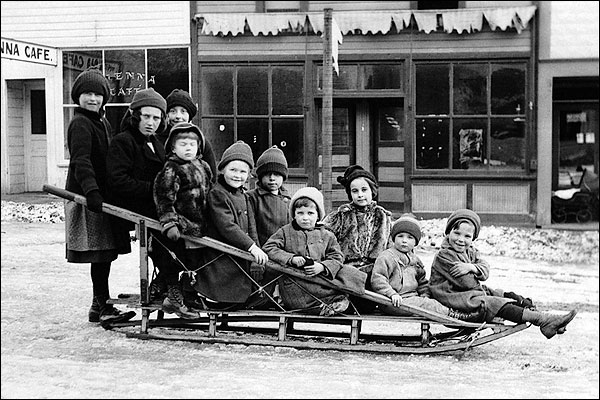 Children & Sleigh Early 1900s Seward Alaska Photo Print for Sale