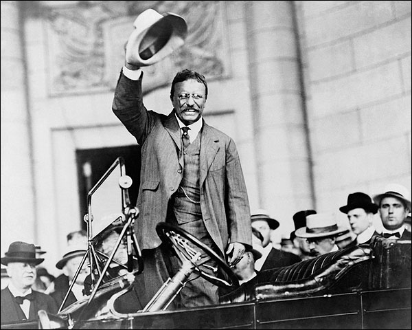 Theodore Teddy Roosevelt Gesture from Car Photo Print for Sale