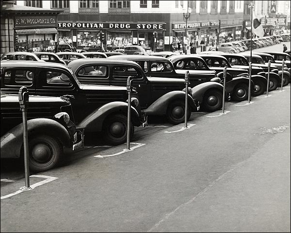 Classic Cars Parked Next to Meters 1930s  Photo Print for Sale