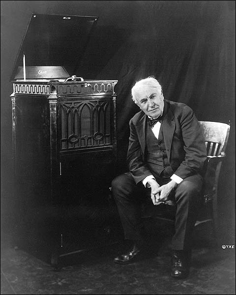 Thomas Edison Seated by Phonograph Photo Print for Sale