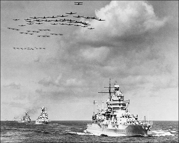Naval Ships & Planes in Open Sea Photo Print for Sale