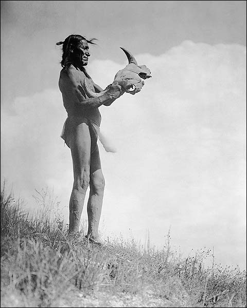 Dakota Man Buffalo Skull Edward S. Curtis Photo Print for Sale