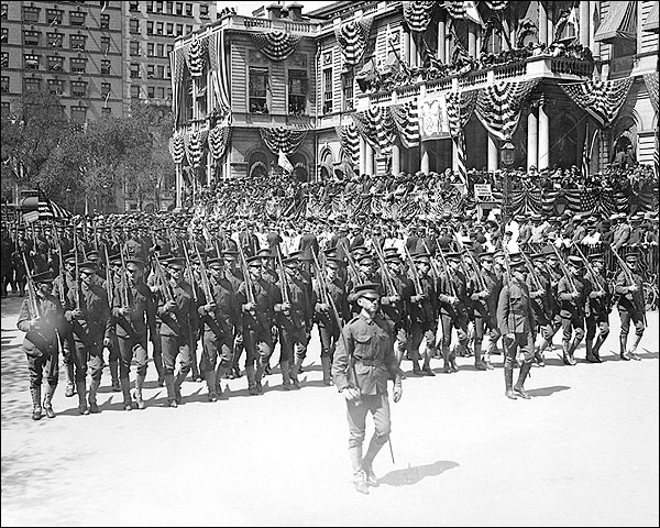Soldiers Pass Patriotic NYC City Hall 1908 Photo Print for Sale