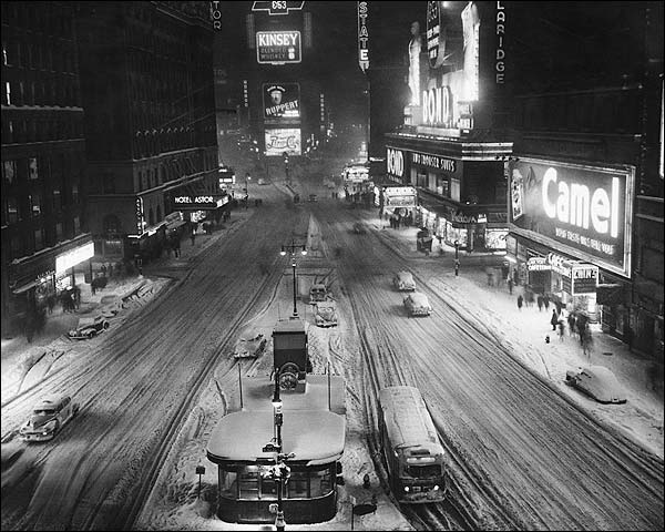 Times Square in Snow, 1930s New York City Photo Print for Sale