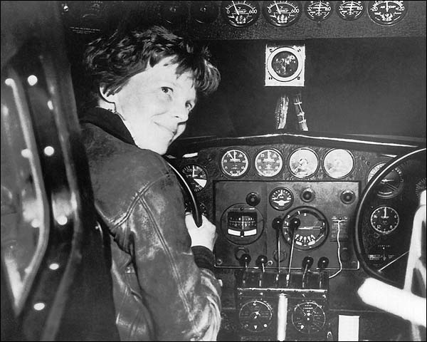 Female Aviator Amelia Earhart in Cockpit Photo Print for Sale