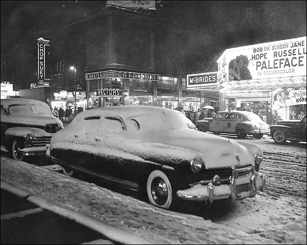 First Snow of Year Times Square NYC 1948 Photo Print for Sale
