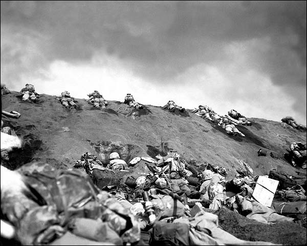 Marines on Slope of Red Beach in Iwo Jima WWII Photo Print for Sale