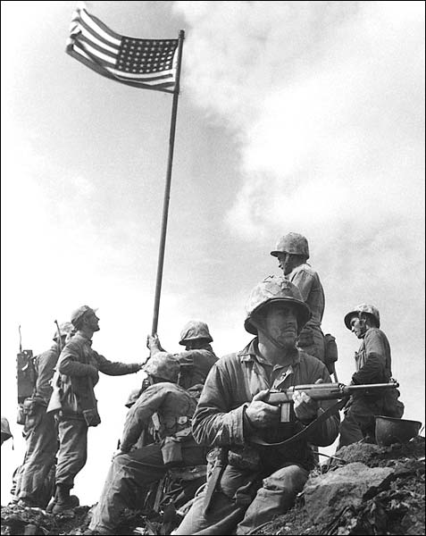 First Flag Raising at Iwo Jima WWII Photo Print for Sale