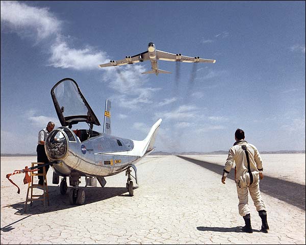 Bill Dana & HL-10 on Lakebed w/ B-52 Flyby Photo Print for Sale