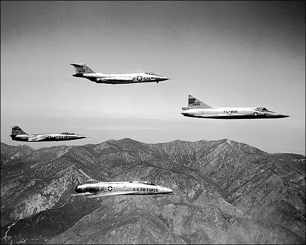 F-100 F-101 F-102 and F-104 in Flight Photo Print for Sale