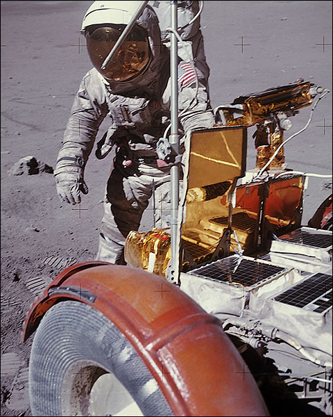 Apollo 17 Astronaut Harrison Schmitt with Lunar Rover Photo Print for Sale