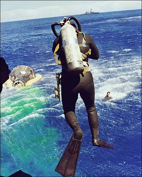 Gemini 5 Diver Leaps from Helicopter Photo Print for Sale