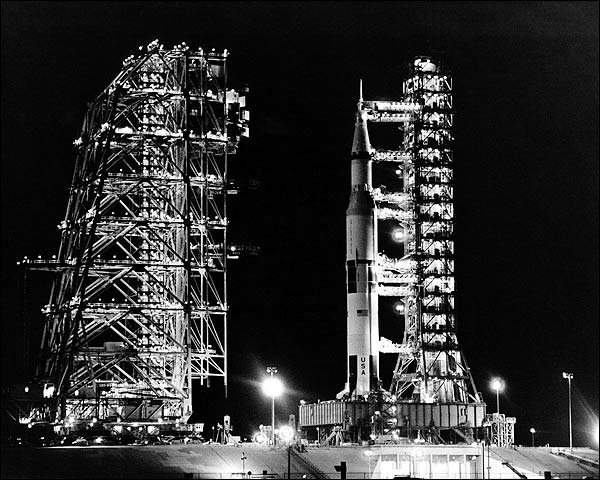 Apollo 14 Saturn V Rocket at Night NASA Photo Print for Sale