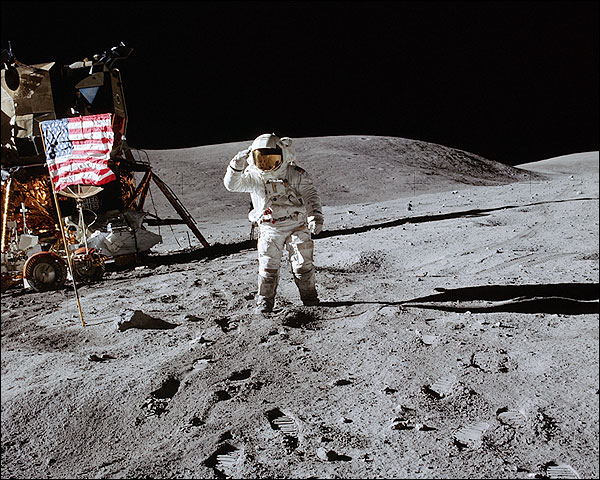 Apollo 16 Charles Duke Salutes Flag on Moon Photo Print for Sale
