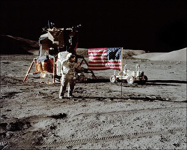 Apollo 17 Astronaut Eugene Cernan & Flag Photo Print for Sale