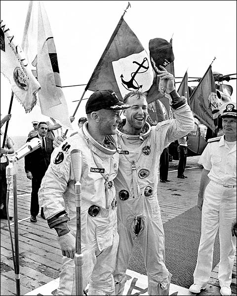 James Lovell & Buzz Aldrin at Gemini 12 Recovery NASA Photo Print for Sale