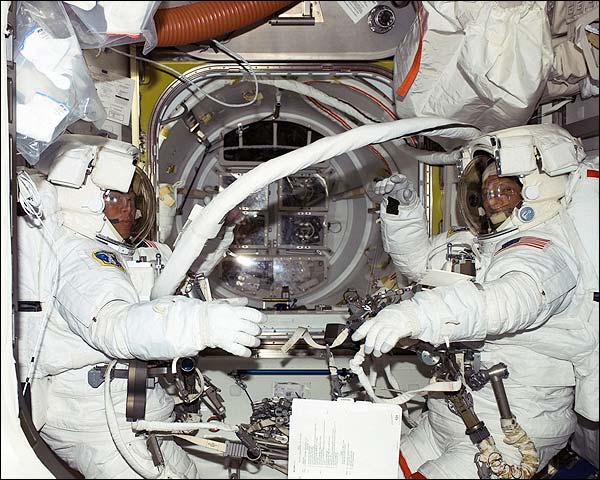 STS-121 Mission Specialists EMU Spacesuits Photo Print for Sale