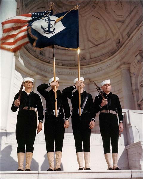 Color Guard with Navy Battalion Flag, WWII Photo Print for Sale