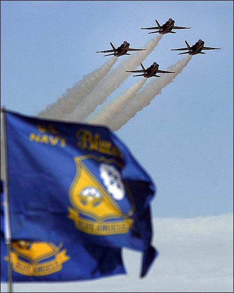 U.S. Navy Blue Angels F/A-18 Hornets in Flight Photo Print for Sale