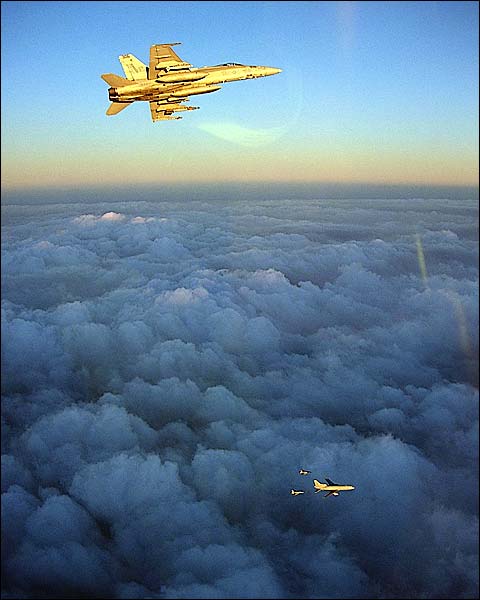 F/A-18C Hornets w/ British RAF L-1011 Refueling Aircraft Photo Print for Sale