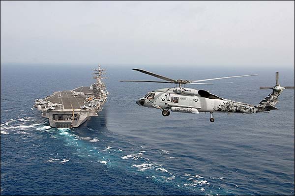 SH-60F Sea Hawk Helicopter w/ USS Dwight D. Eisenhower Photo Print for Sale
