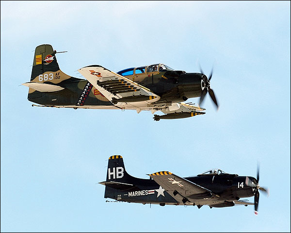 A-1 Skyraider Aircraft Pair in Flight Photo Print for Sale