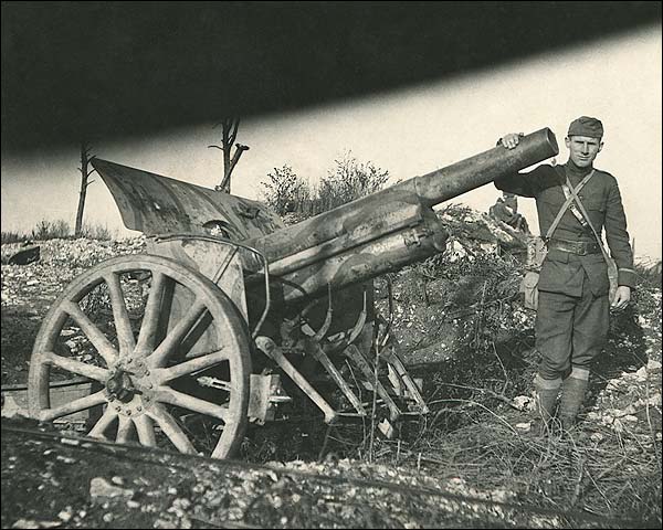 Unidentified Soldier Posing with Artillery WWI Photo Print for Sale