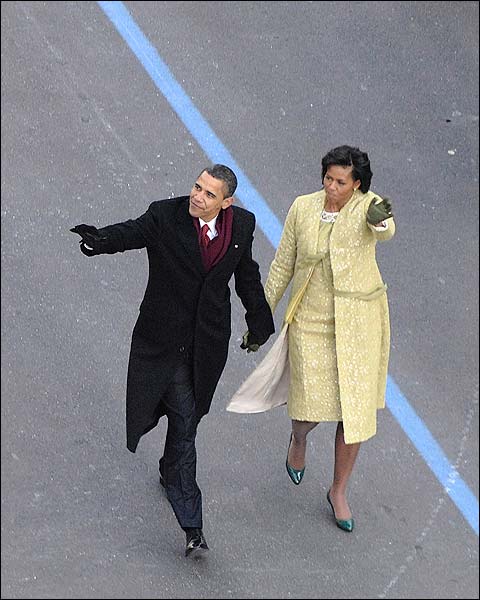 Barack and Michelle Obama at Inaugural Parade Photo Print for Sale