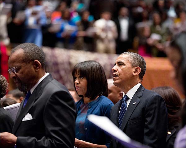 President Obama and Michelle Obama at Church Service  Photo Print for Sale