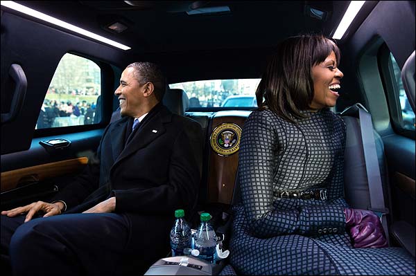 Obamas in Presidential Limousine at Inaugural Parade 2013 Photo Print for Sale