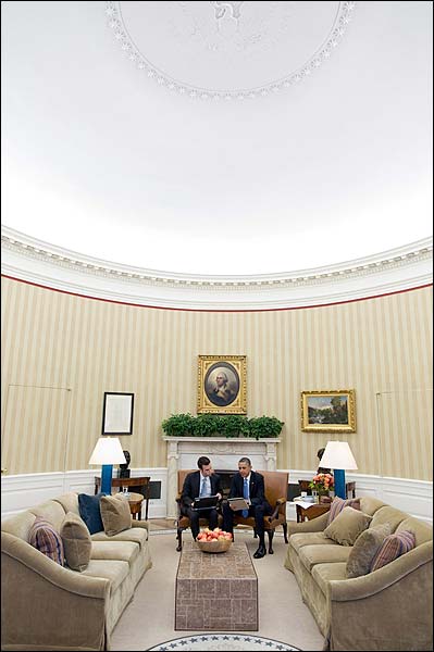 President Obama with Speechwriter in Oval Office Photo Print for Sale