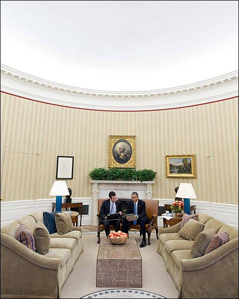 President Obama with Speechwriter in Oval Office Photo Print for Sale