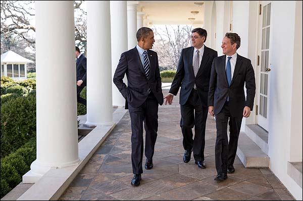 President Obama with Chief of Staff and Treasury Secretary Photo Print for Sale